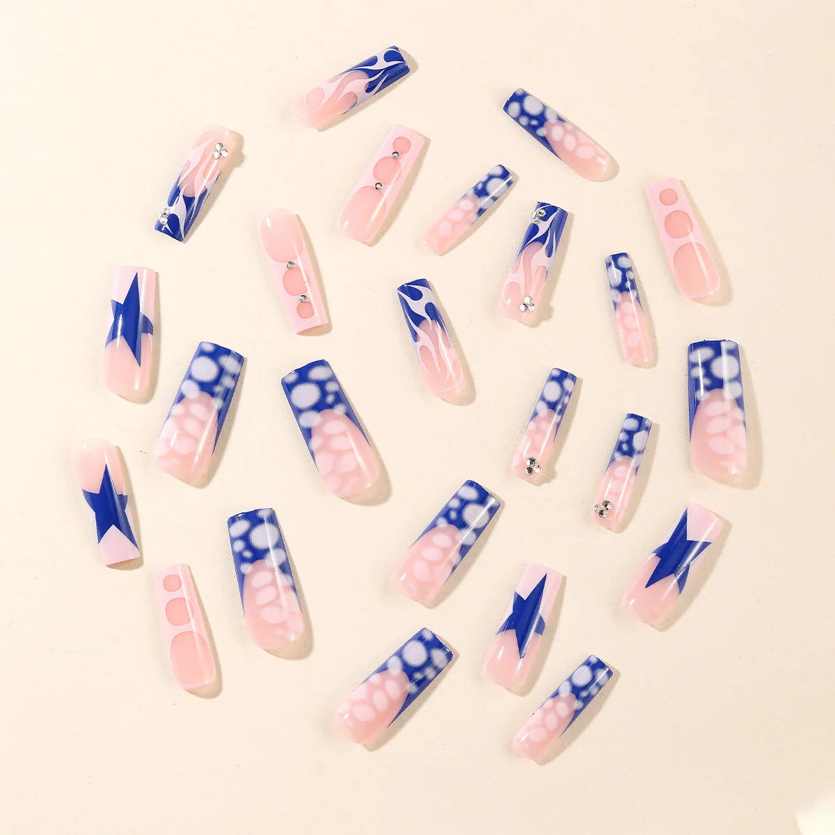 Press-On Nail Set Designer Patterns Durable Acrylic Comfortable Fit