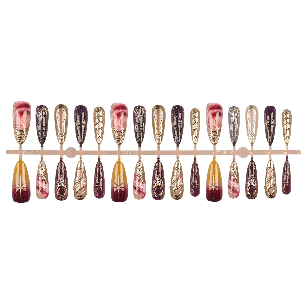 Press-On Nail Set Easy Application Gold Accent