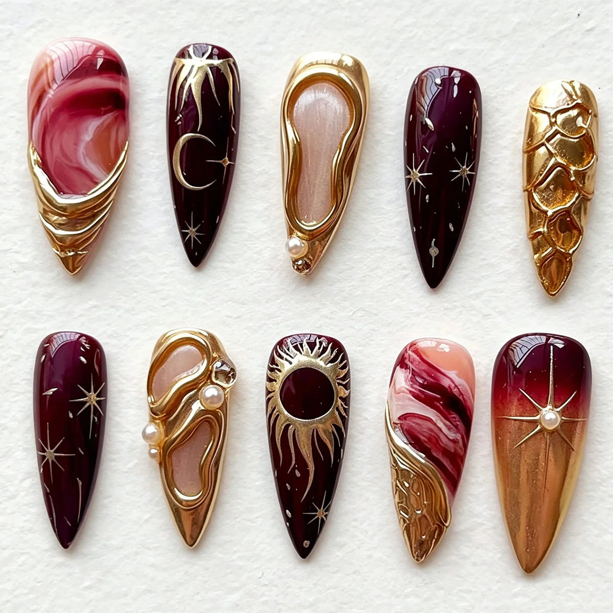 Press-On Nail Set Easy Application Gold Accent