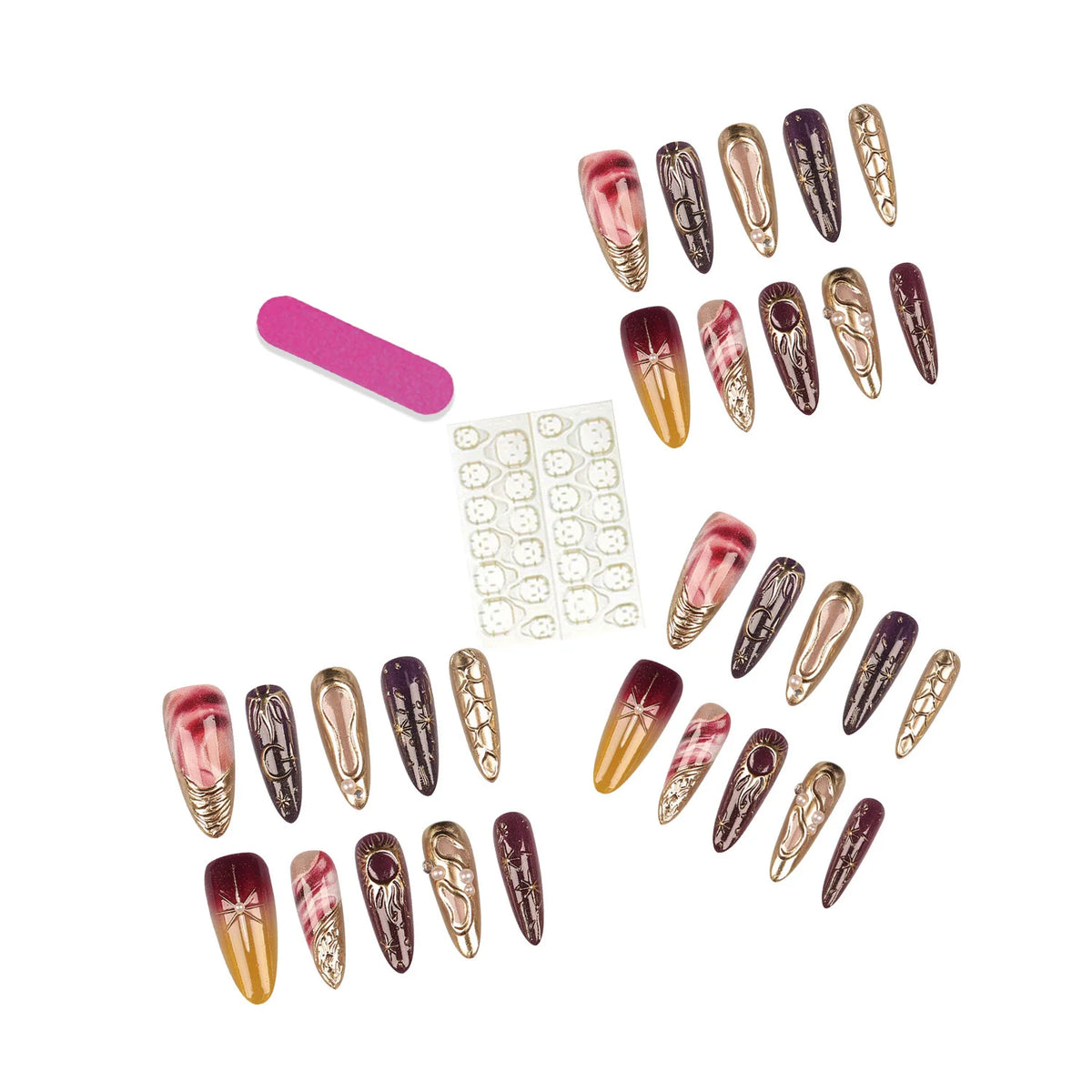 Press-On Nail Set Easy Application Gold Accent