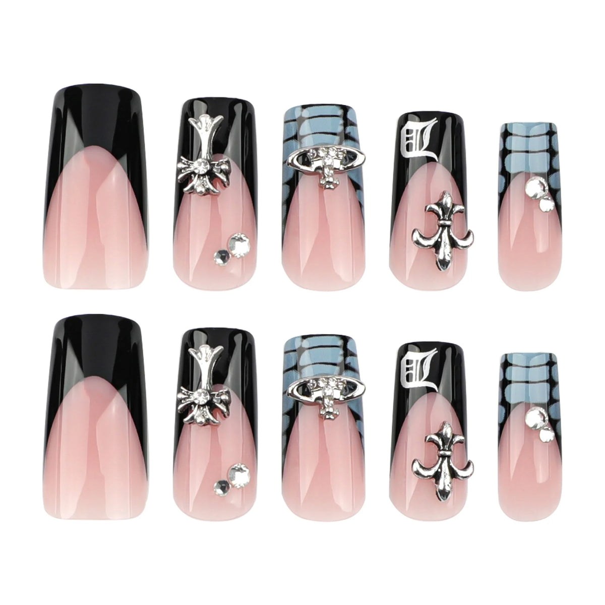 Press-On Nail Set Embellished Artistic Designs Easy DIY Application