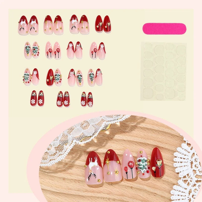 Press-On Nail Set Festive Glitter Multiple Sizes Non-Toxic