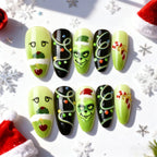 Press-On Nail Set Festive Grinch Designs Easy Application