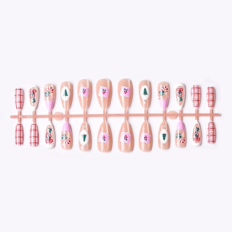 Press-On Nail Set Festive Holiday Designs Adhesive Included
