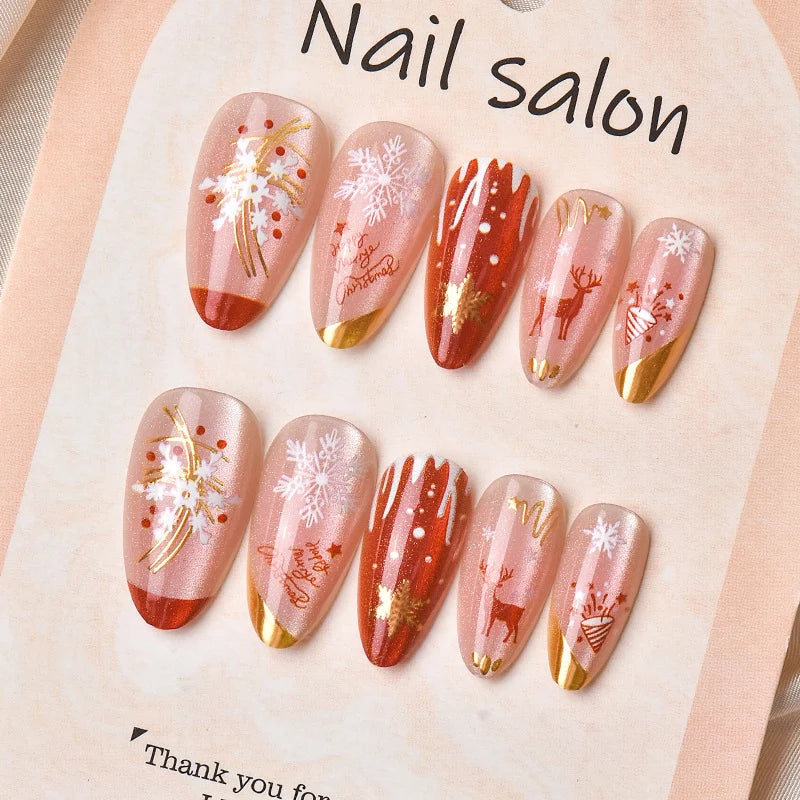 Press-On Nail Set Festive Holiday Designs Easy Application