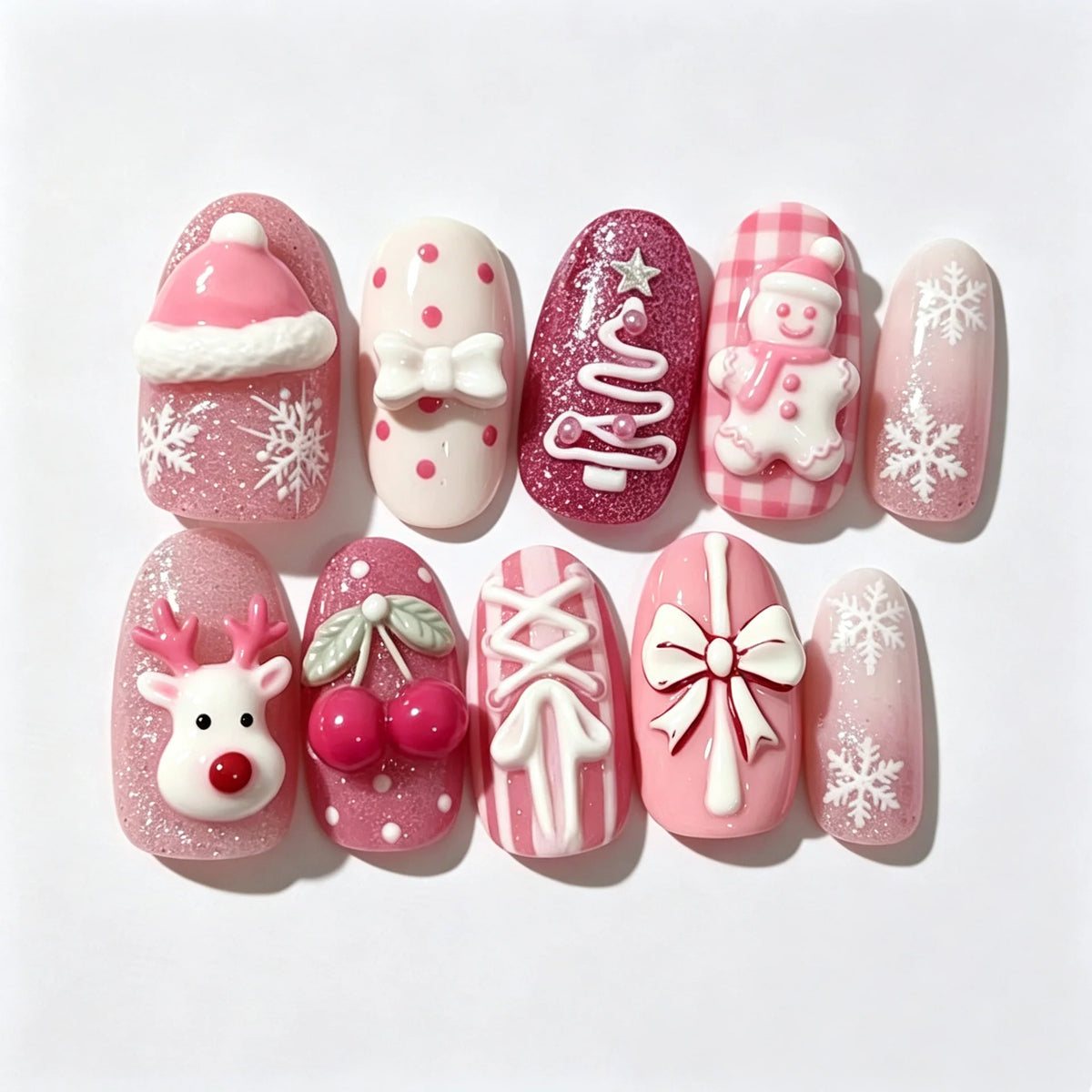 Press-On Nail Set Festive Holiday Designs Multiple Sizes