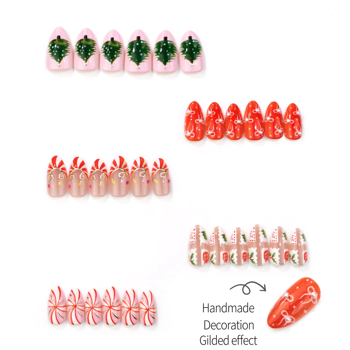 Press-On Nail Set Festive Holiday Reusable & Multiple Sizes