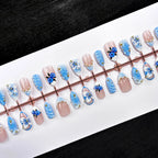 Press-On Nail Set Floral Design Cloud Blue