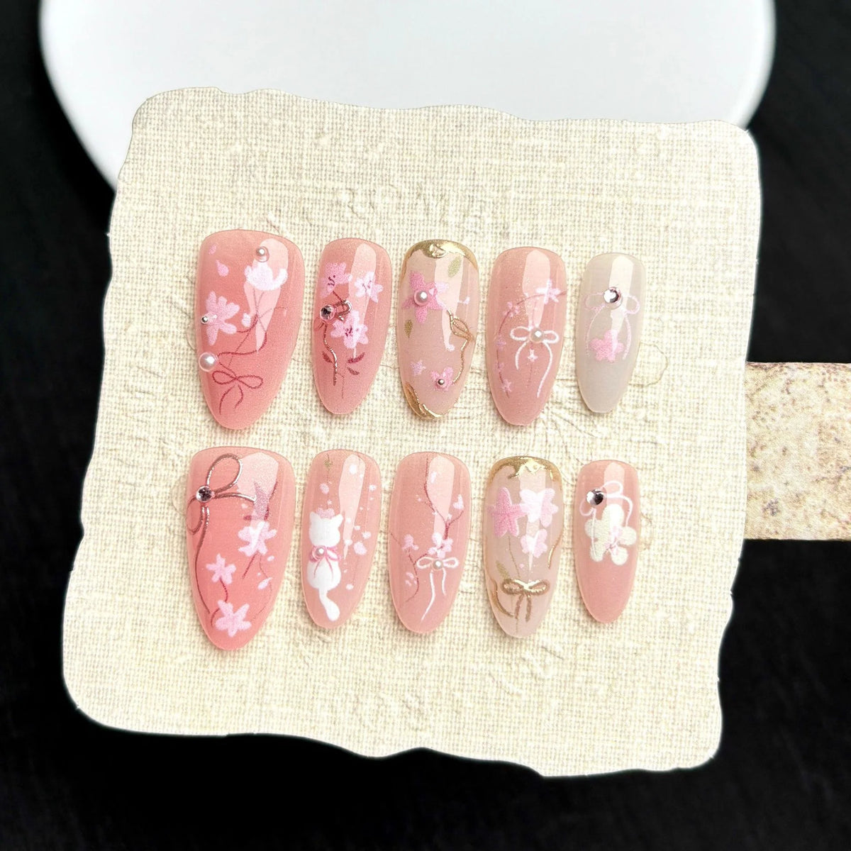 Press-On Nail Set Floral Design Multiple Sizes Easy Application