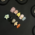 Press-On Nail Set Floral Design Pre-Applied Adhesive
