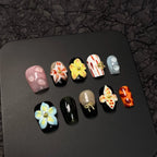 Press-On Nail Set Floral Design Pre-Applied Adhesive