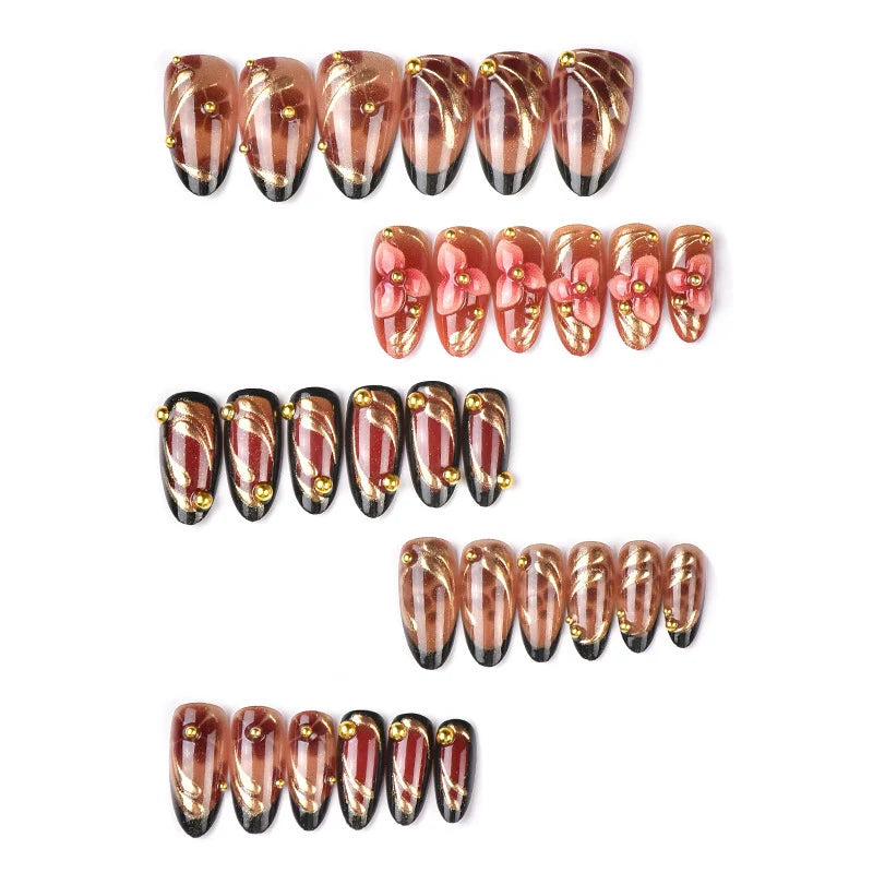 Press-On Nail Set Floral Design Reusable