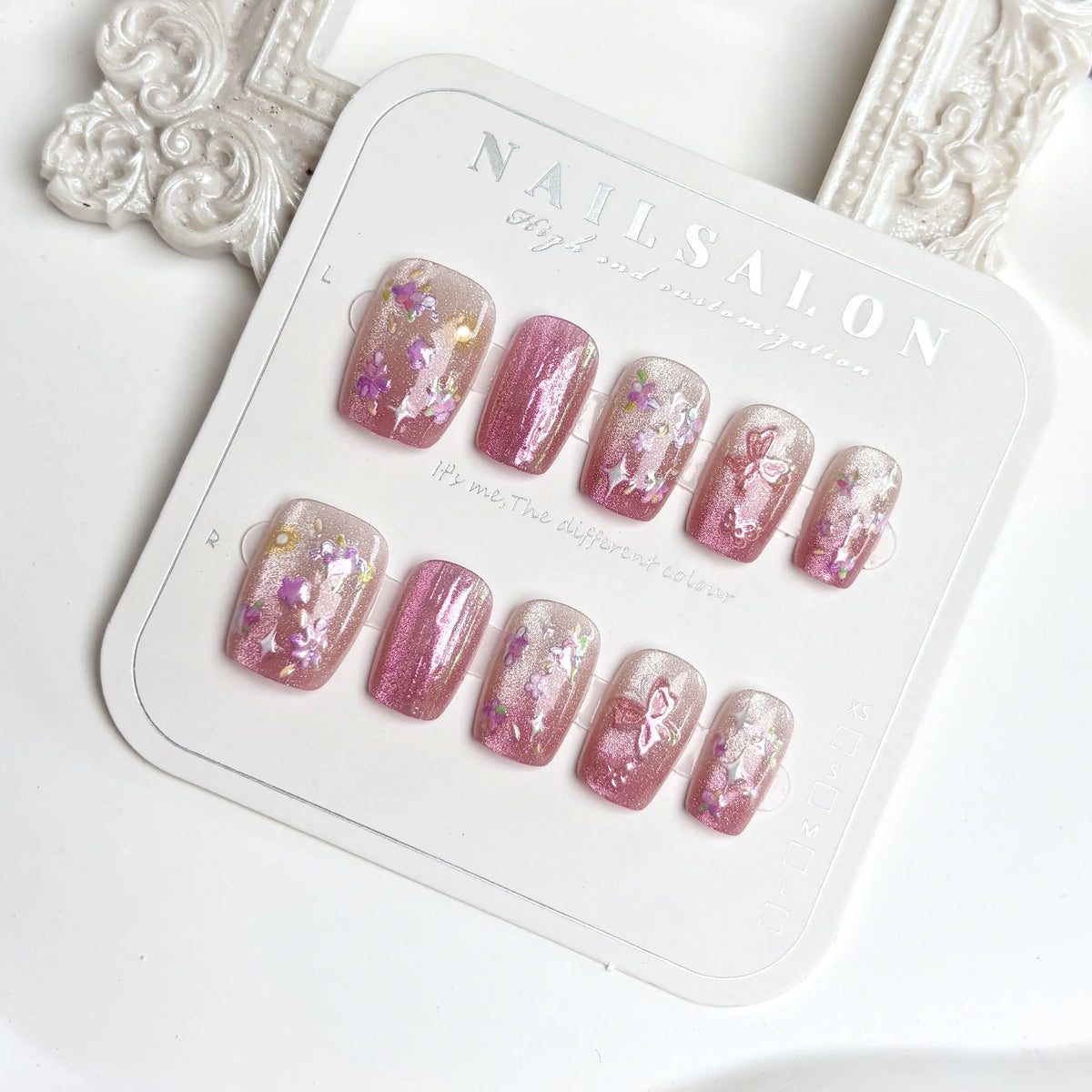 Press-On Nail Set Floral Designs Easy Application