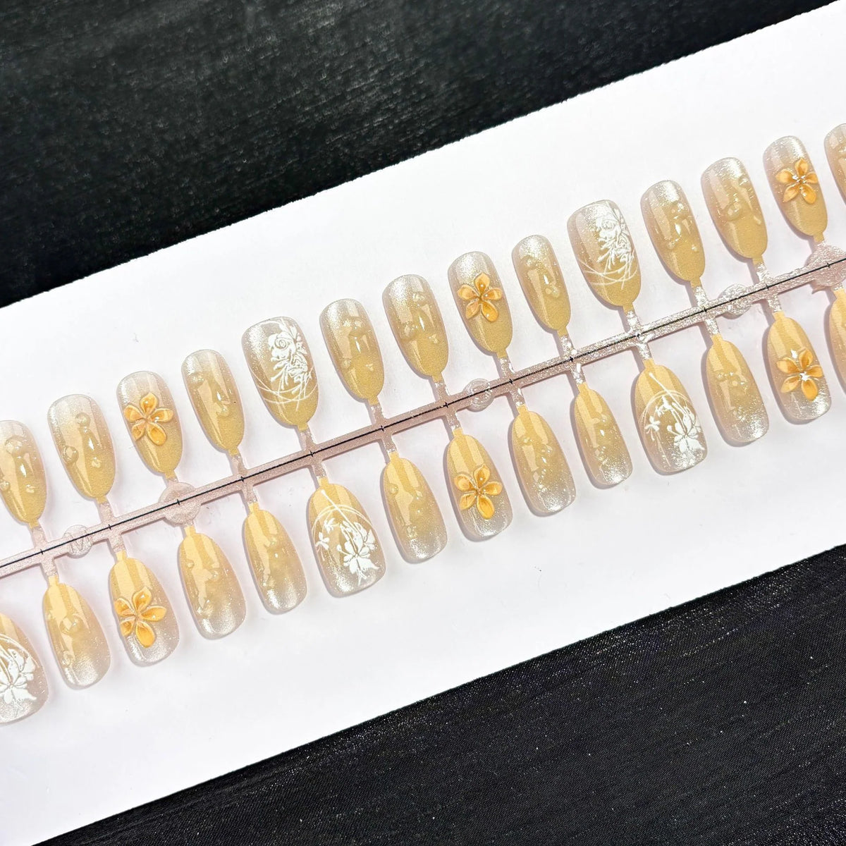 Press-On Nail Set Floral Embossed Durable Multiple Sizes