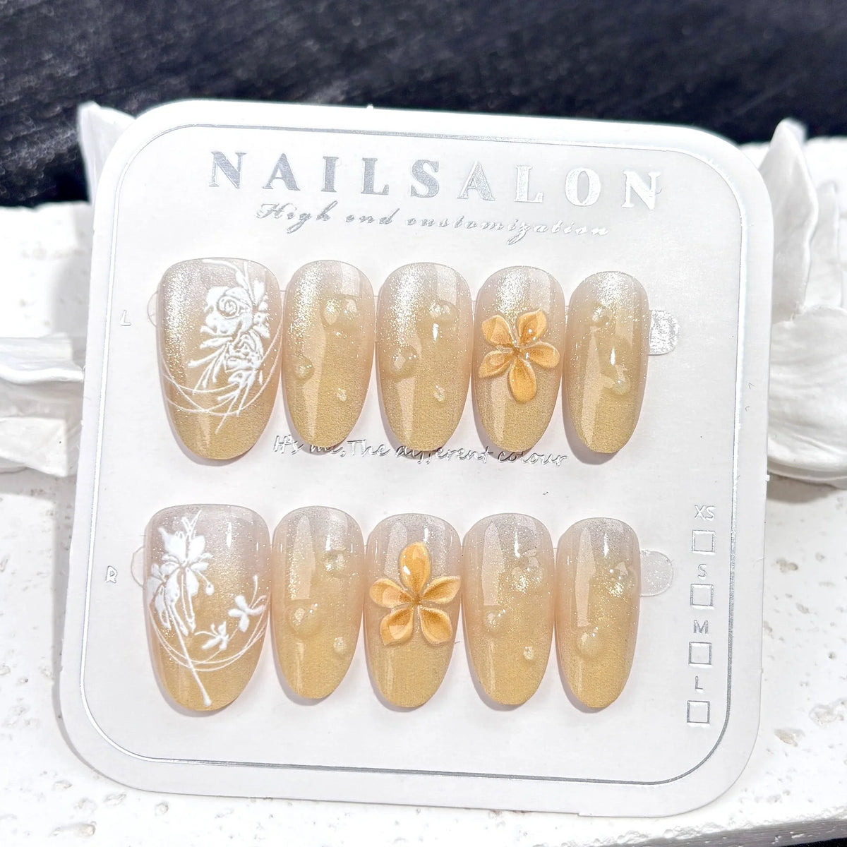 Press-On Nail Set Floral Embossed Durable Multiple Sizes