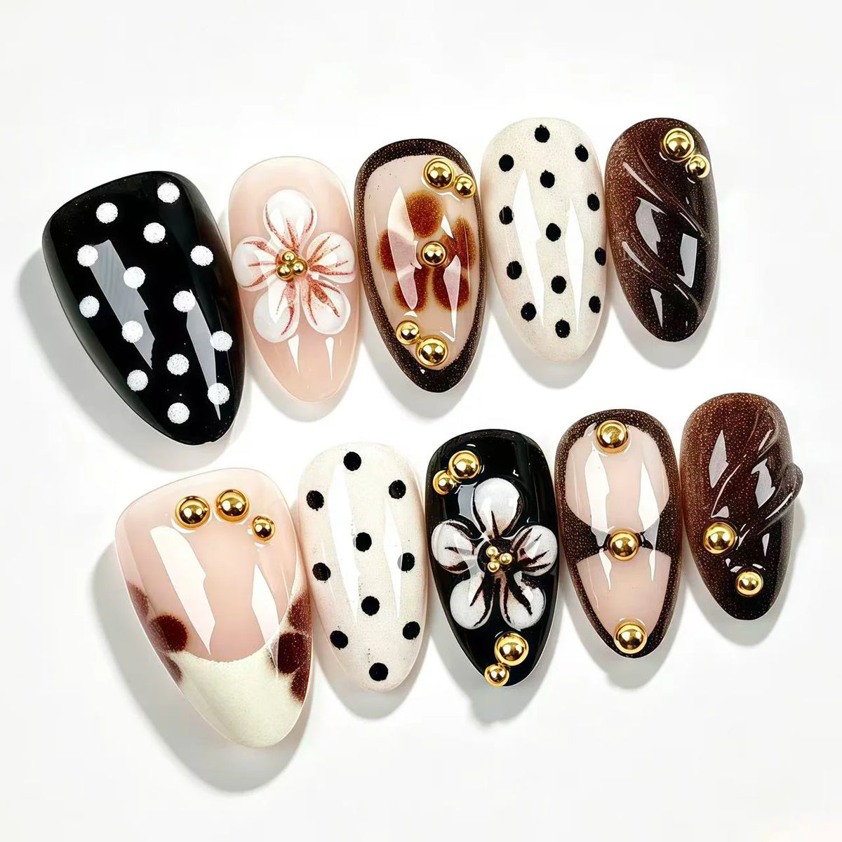 Press-On Nail Set Floral & Geometric Custom Fit