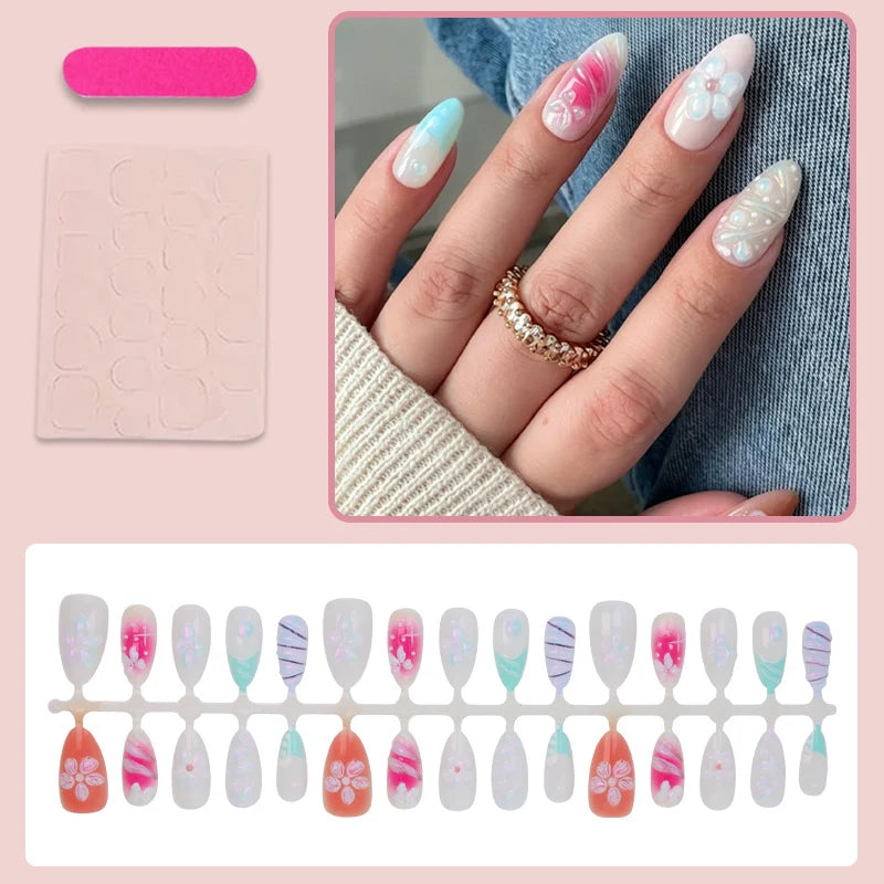 Press-On Nail Set Floral & Gradient Reusable