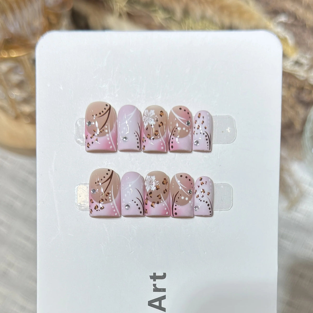 Press-On Nail Set Floral & Leopard Adhesive Backing