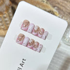 Press-On Nail Set Floral & Leopard Adhesive Backing