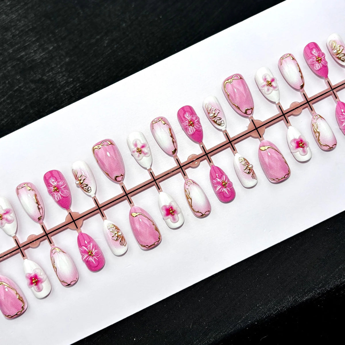Press-On Nail Set Floral Pre-Applied Adhesive & Reusable