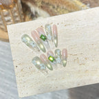 Press-On Nail Set Floral & Rhinestone No Glue