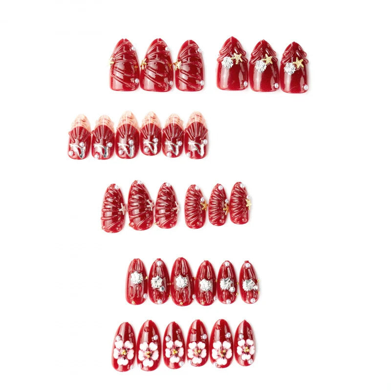 Press-On Nail Set Floral & Shell Accents