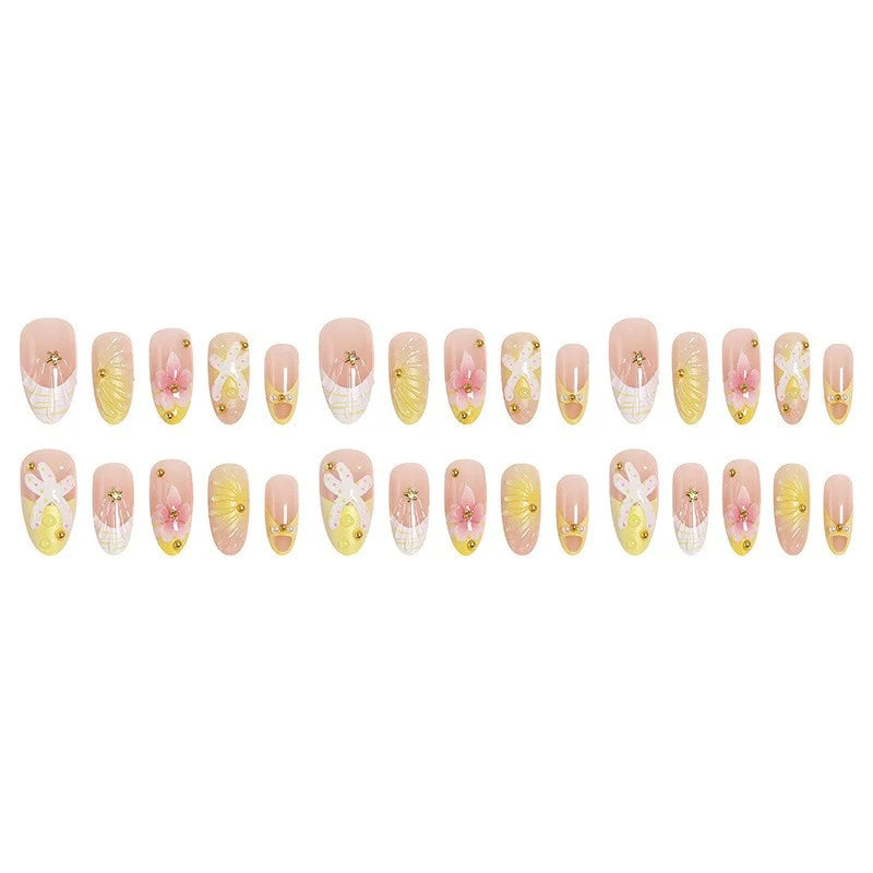 Press-On Nail Set Floral & Shimmer Adhesive Backing