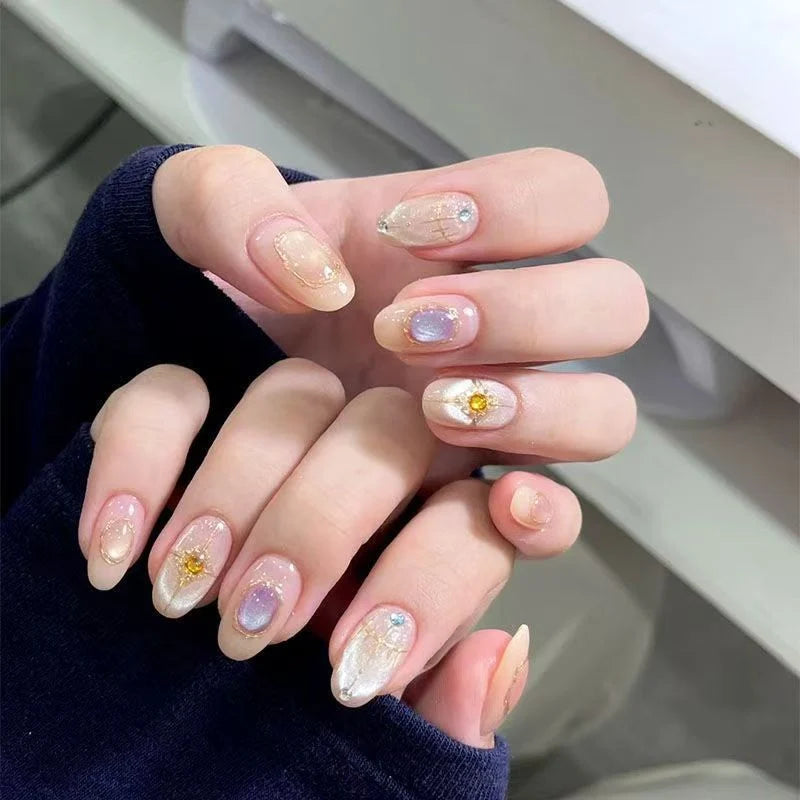 Press-On Nail Set Floral & Sparkling Easy Application