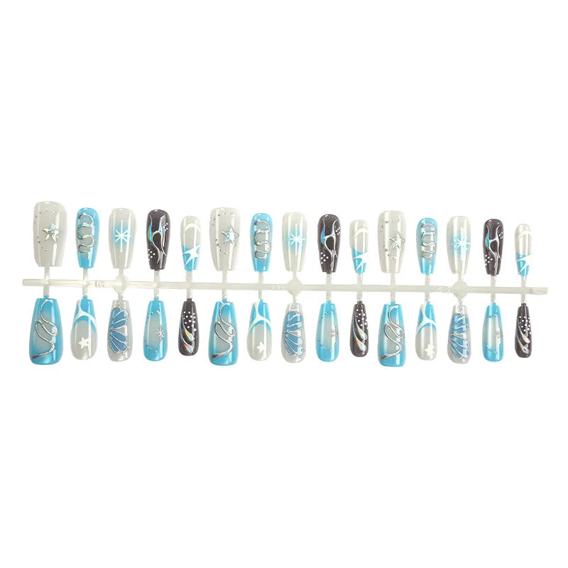 Press-On Nail Set Geometric Cat Eye Easy Application