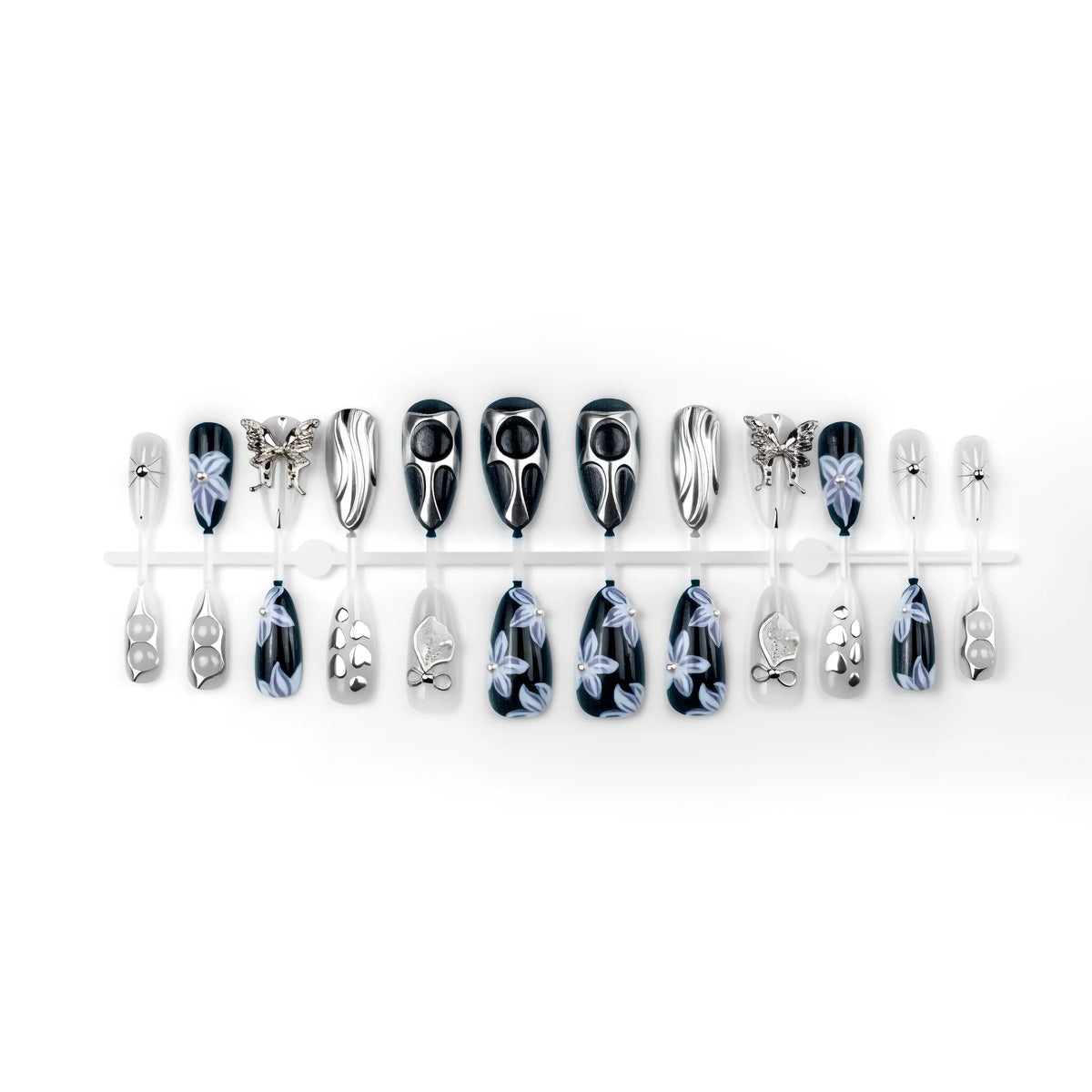Press-On Nail Set Geometric Metallic Adhesive-Backed