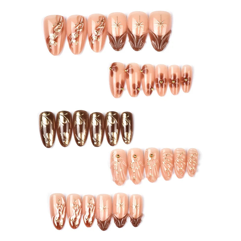 Press-On Nail Set Gold Accent Reusable & Easy Application