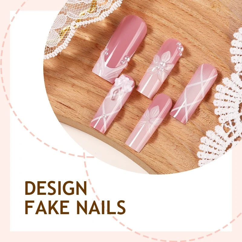 Press-On Nail Set Gray Embellished Designs Adhesive Tabs