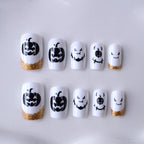 Press-On Nail Set Halloween Pumpkin Designs Multiple Sizes