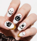 Press-On Nail Set Halloween Pumpkin Designs Multiple Sizes