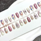 Press-On Nail Set Hand-Painted Floral Easy Application & Reusable
