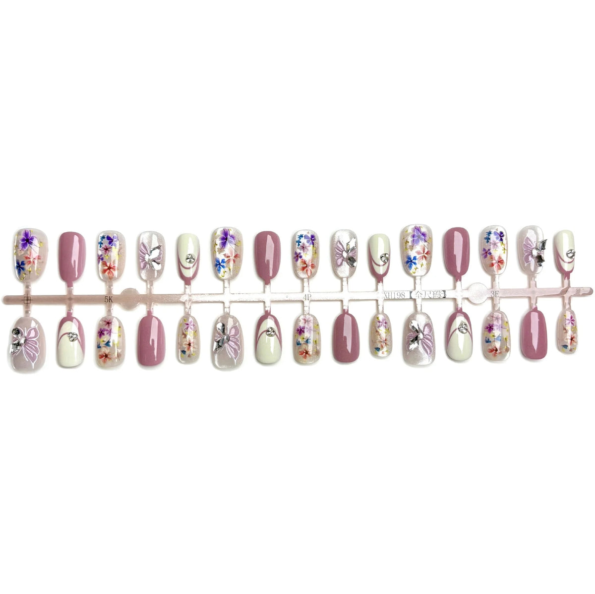 Press-On Nail Set Hand-Painted Floral Easy Application & Reusable