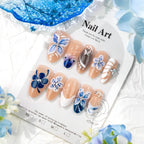 Press-On Nail Set Hand-Painted Floral Reusable