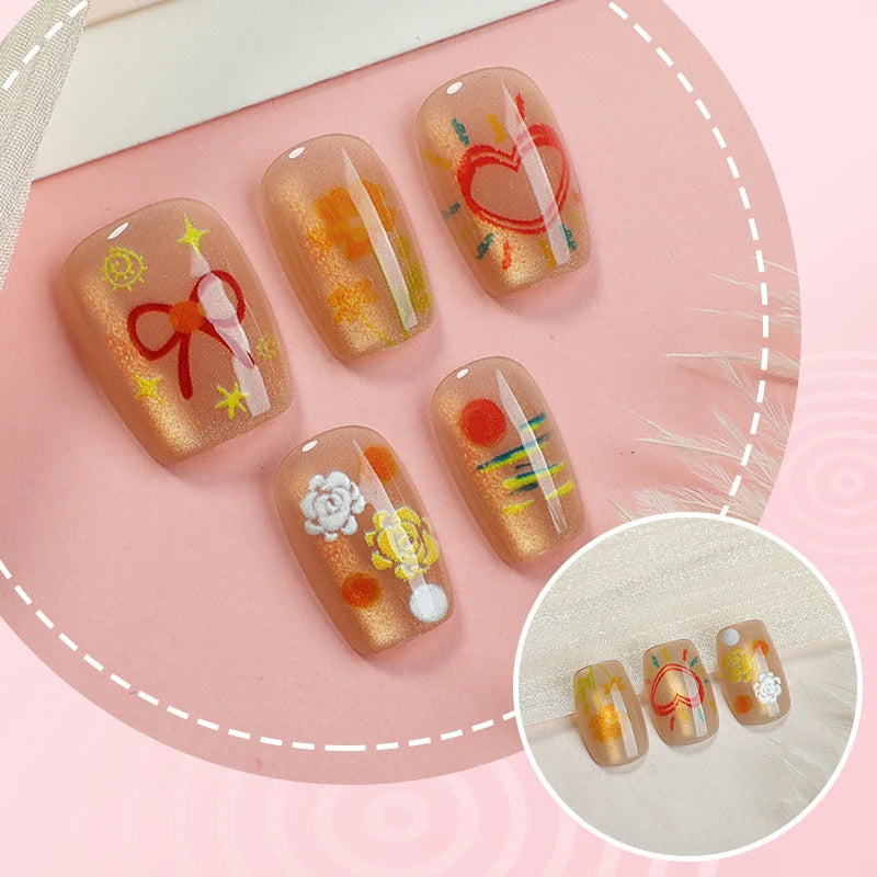 Press-On Nail Set Hand-Painted & Reusable
