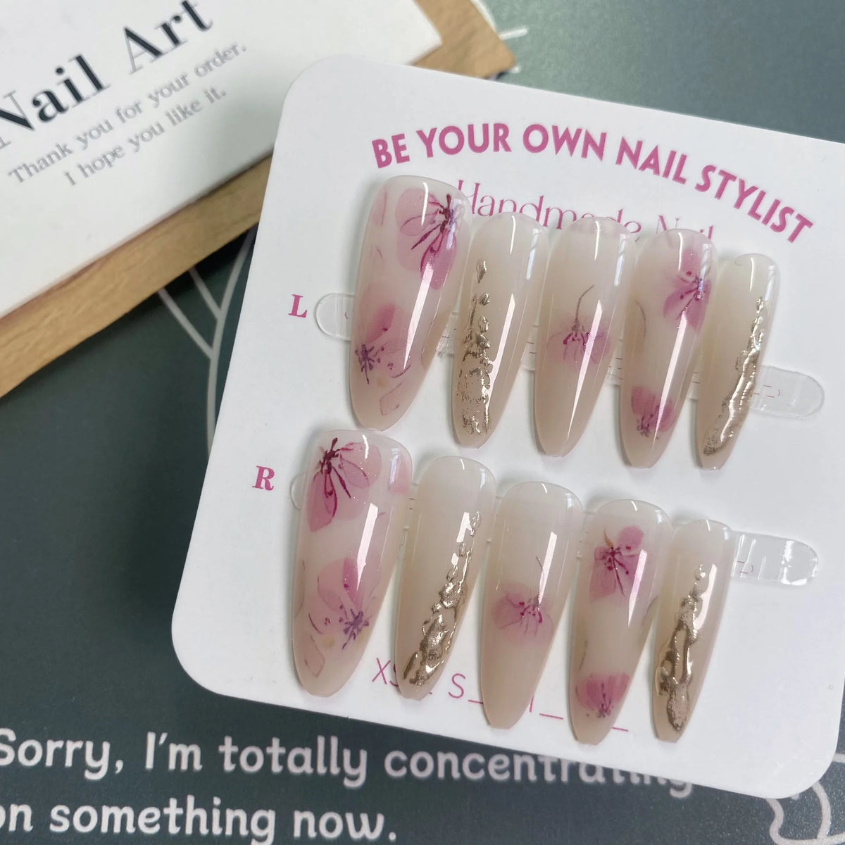 Press-On Nail Set Handmade Floral & Reusable