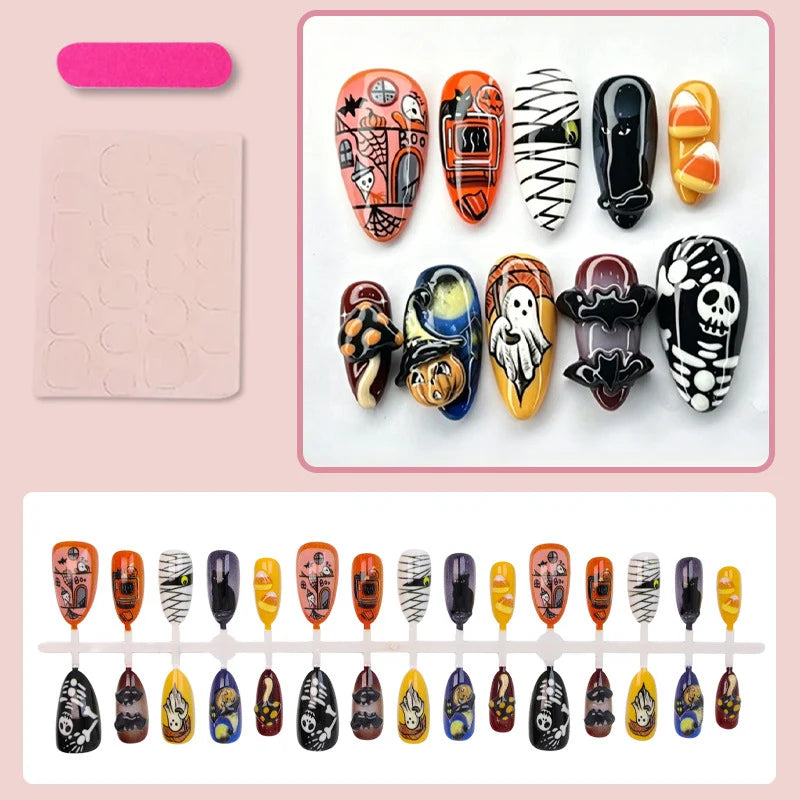 Press-On Nail Set Handmade Spooky Halloween Designs Easy Application