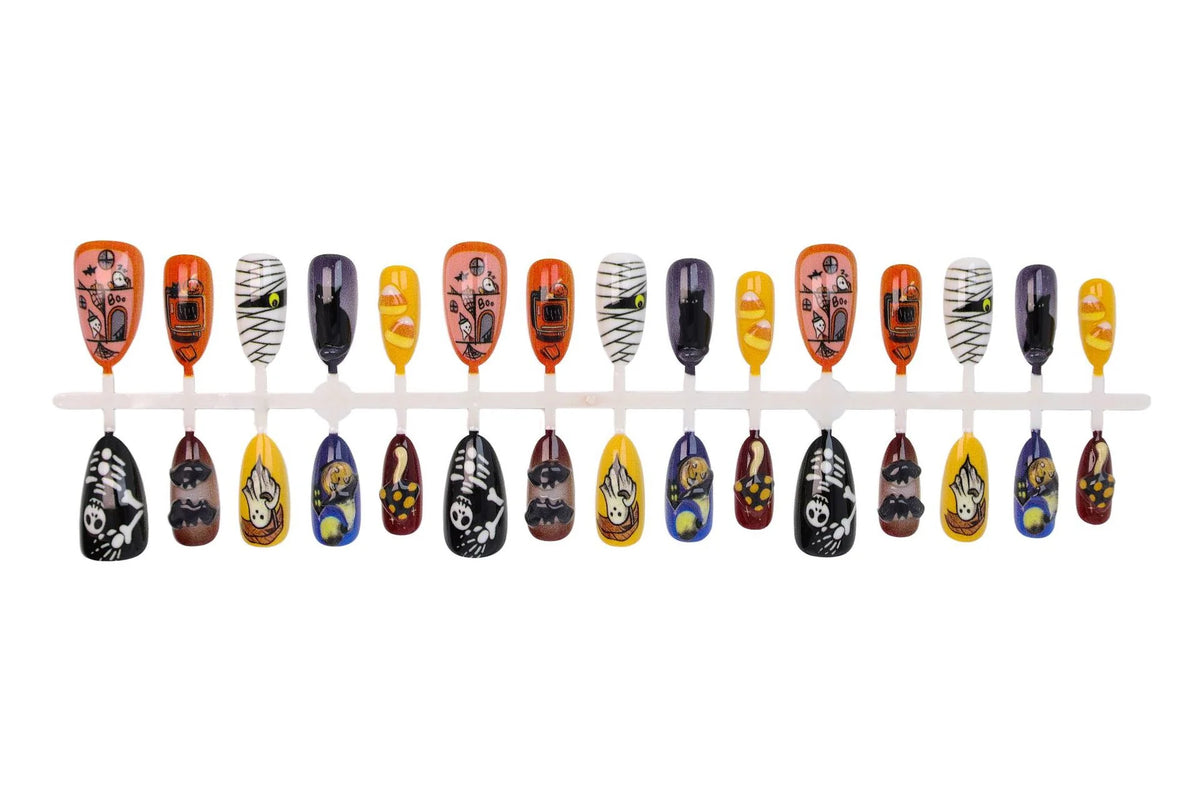 Press-On Nail Set Handmade Spooky Halloween Designs Easy Application