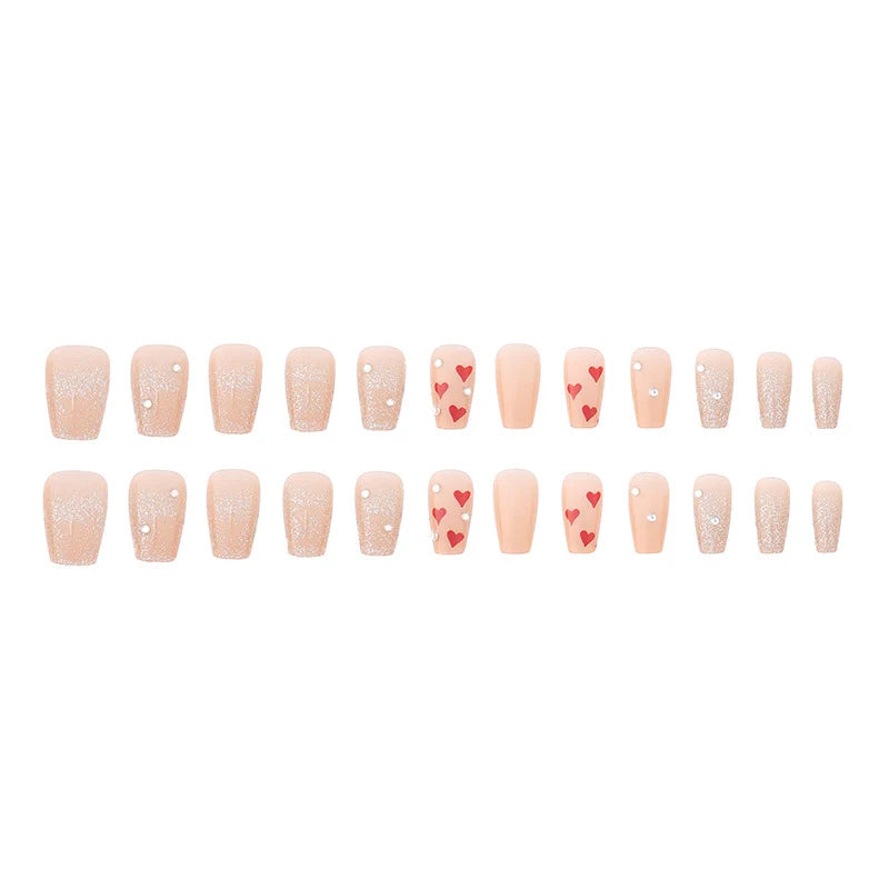 Press-On Nail Set Heart Design Reusable Easy Application