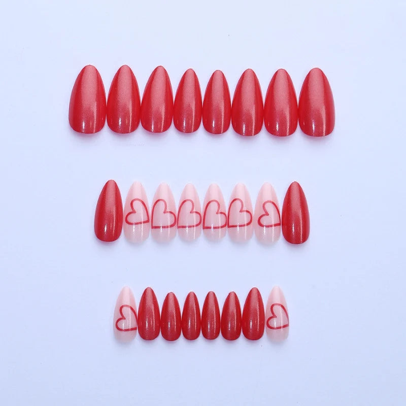 Press-On Nail Set Heart-Embellished Reusable & Durable