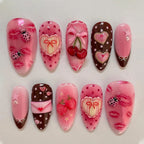 Press-On Nail Set Heart & Ladybug Designs Easy Application