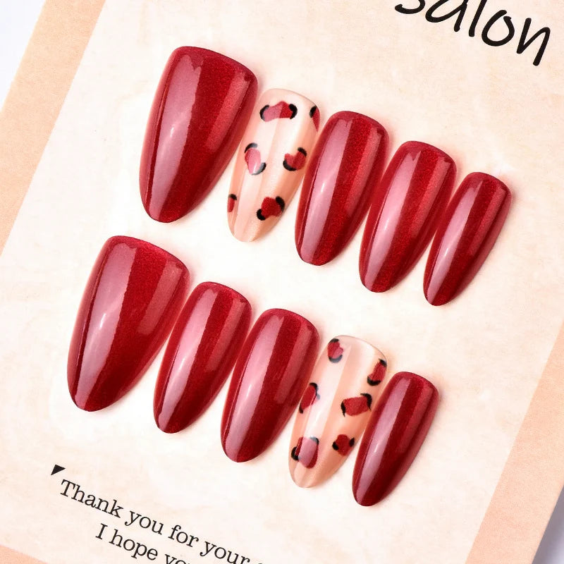 Press-On Nail Set Heart Pattern Peel & Press Reusable