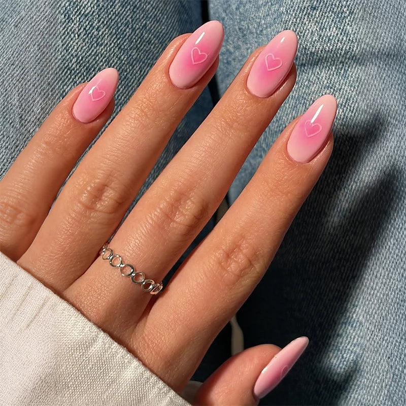 Press-On Nail Set Heart Pattern Quick Application & Long-Lasting