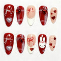 Press-On Nail Set Hearts & Ribbons Easy Application