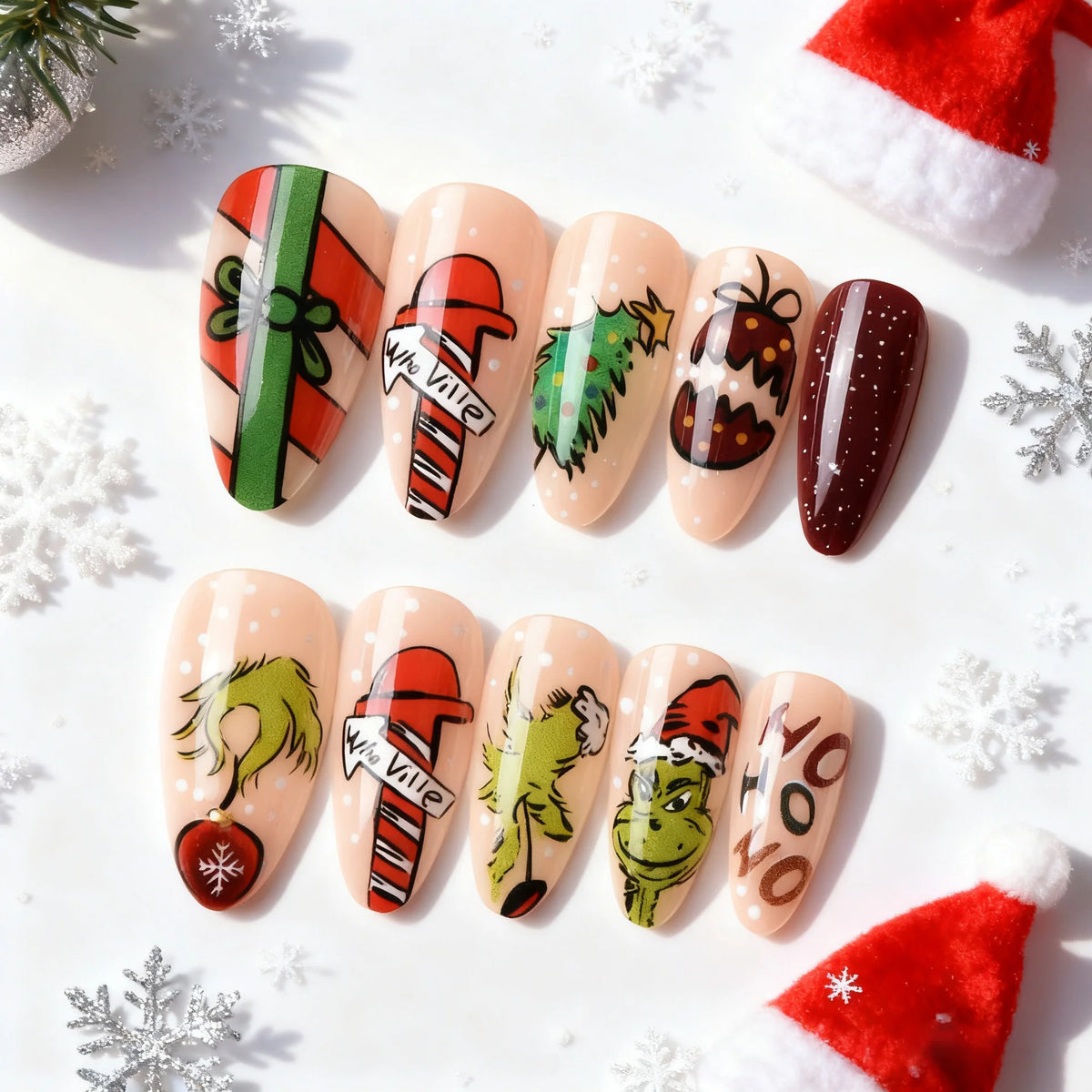 Press-On Nail Set Holiday Designs Gel-Look Multiple Sizes