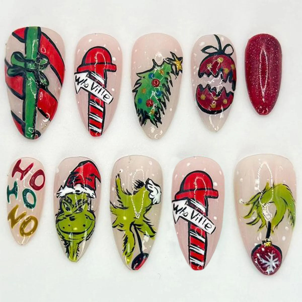Press-On Nail Set Holiday Designs Gel-Look Multiple Sizes