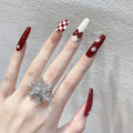 Press-On Nail Set Holiday Red Snowflake & Bow Designs